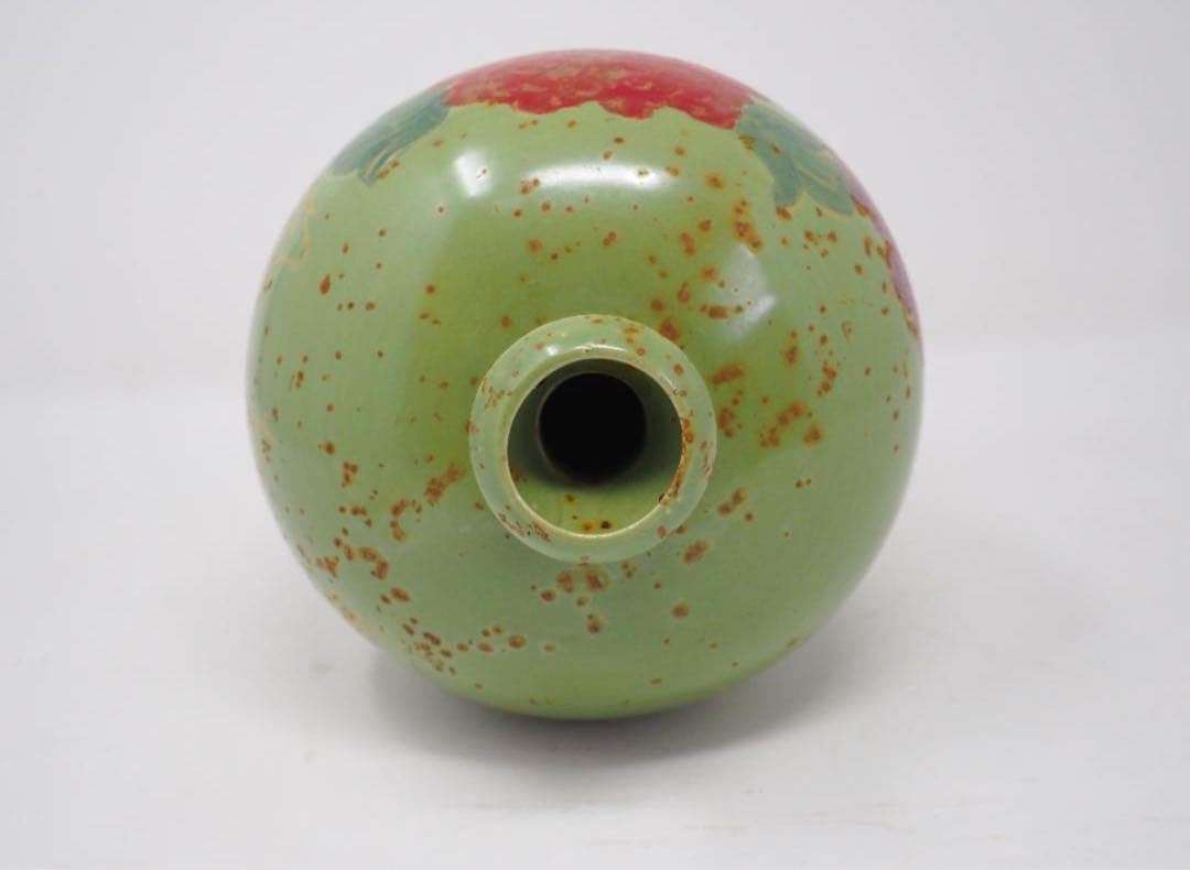 中国 古美術品　壺　貴重　茶道具花瓶　壺　　グリーン　花絵　中陶器