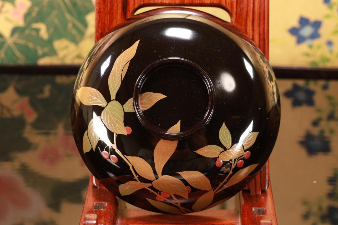 輪島塗　図替わり　草花蒔絵　吸物椀　五客　木製　BJ119