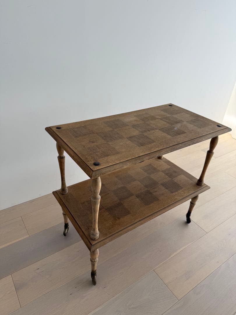 木製アンティーク2段式 キャスター付きワゴン　フランスアンティーク