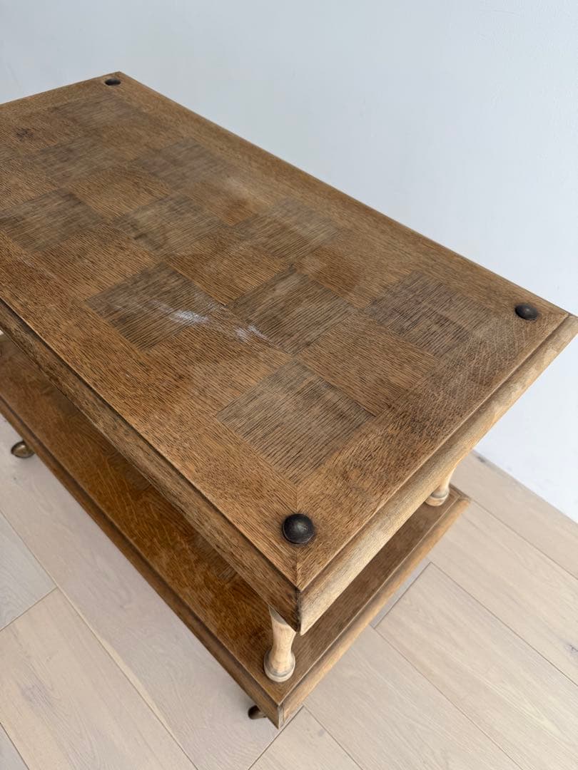 木製アンティーク2段式 キャスター付きワゴン　フランスアンティーク