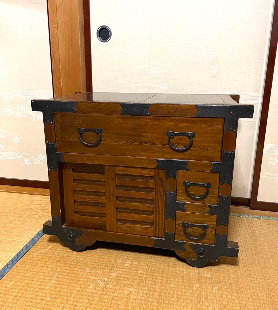 希少 アンティーク 車箪笥 棚 収納棚 和家具 キャビネット 古家具 大正 箪笥