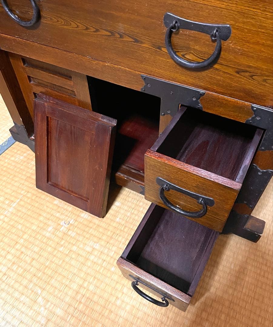 希少 アンティーク 車箪笥 棚 収納棚 和家具 キャビネット 古家具 大正 箪笥