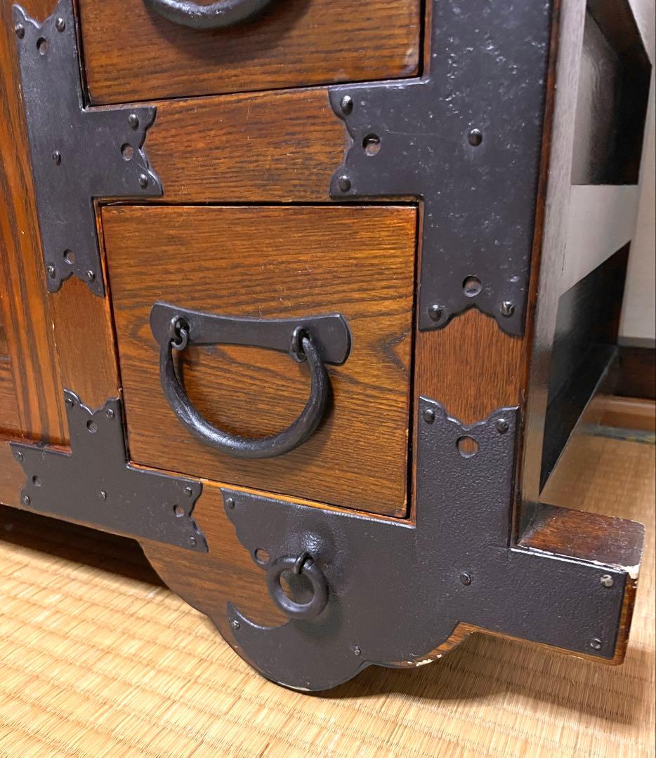 希少 アンティーク 車箪笥 棚 収納棚 和家具 キャビネット 古家具 大正 箪笥