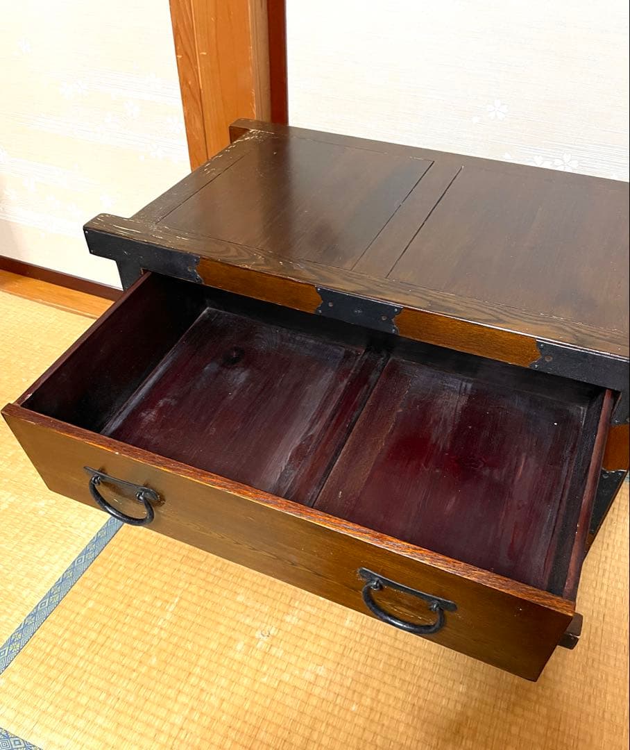 希少 アンティーク 車箪笥 棚 収納棚 和家具 キャビネット 古家具 大正 箪笥