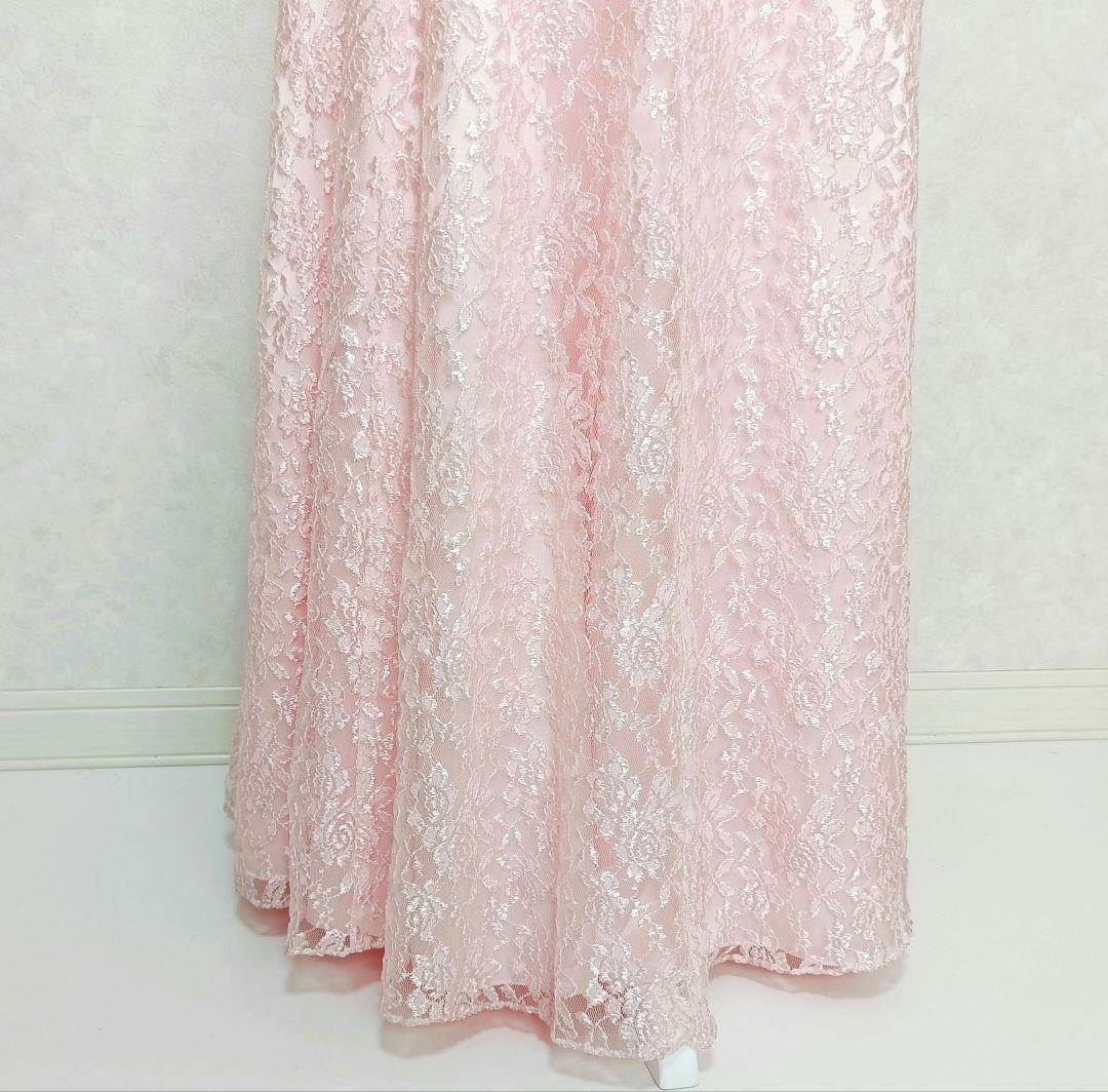 【美品】ジュネビビアン 総レース刺繍 ロングドレス イブニングドレス ピンク M