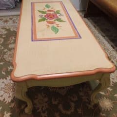 花柄装飾の猫足長方形テーブル