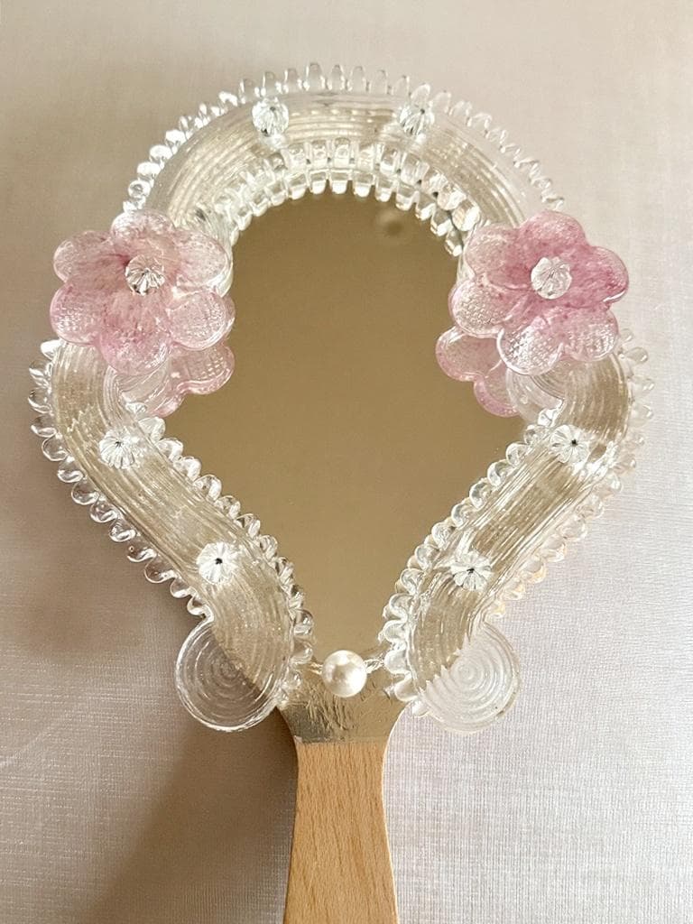 ムラーノガラス　＜Ｃ＞　パール　手鏡　ハンドミラー　ベネチアンガラス　イタリア