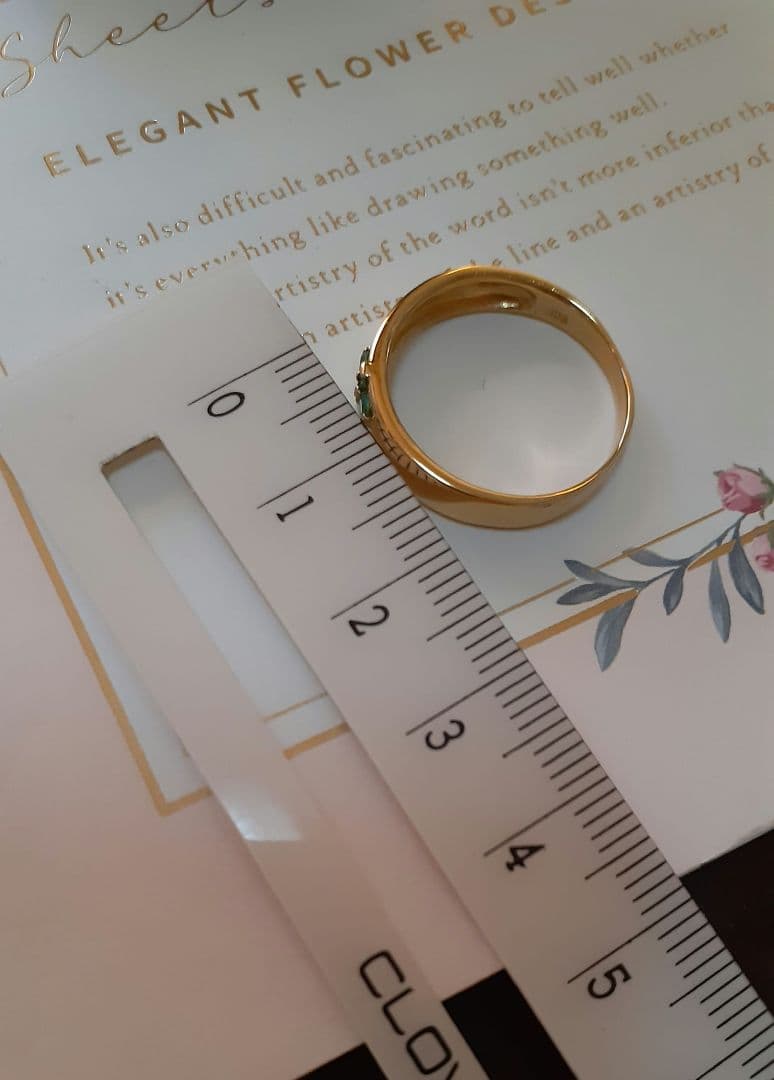 新品未使用18K リング 緑色エメラルド付き　15号サイズ