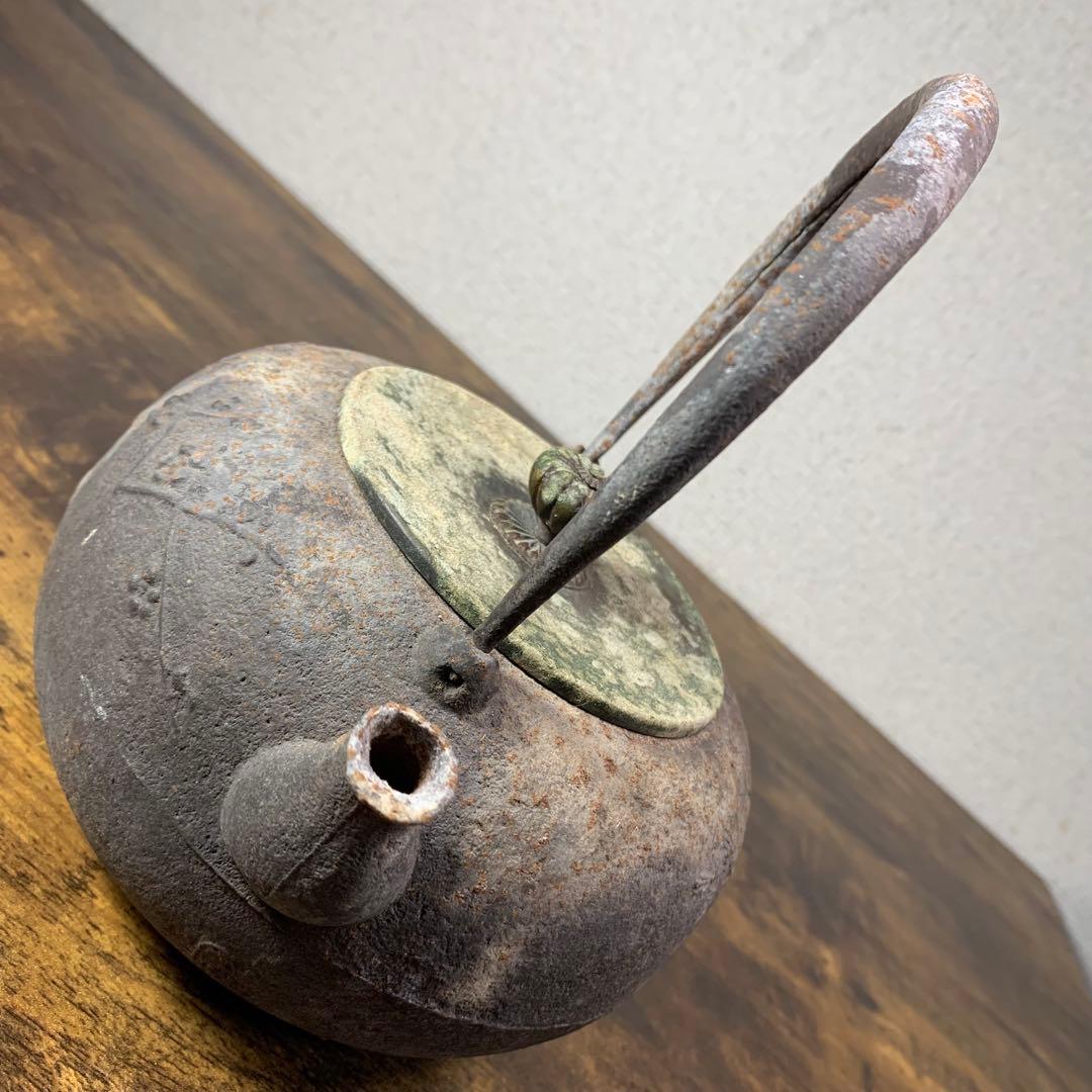 K777⭐︎かなり古い 南部鉄器 梅に鳥 花鳥象嵌 鉄瓶 在銘 江戸期