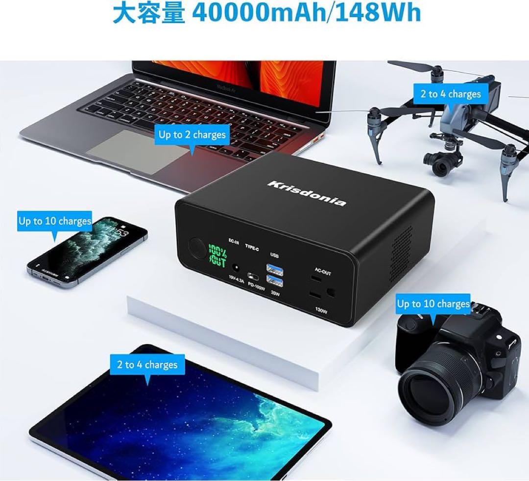 ポータブル電源 AC出力対応130W 車中泊 緊急・災害時 大容量 USBC充電