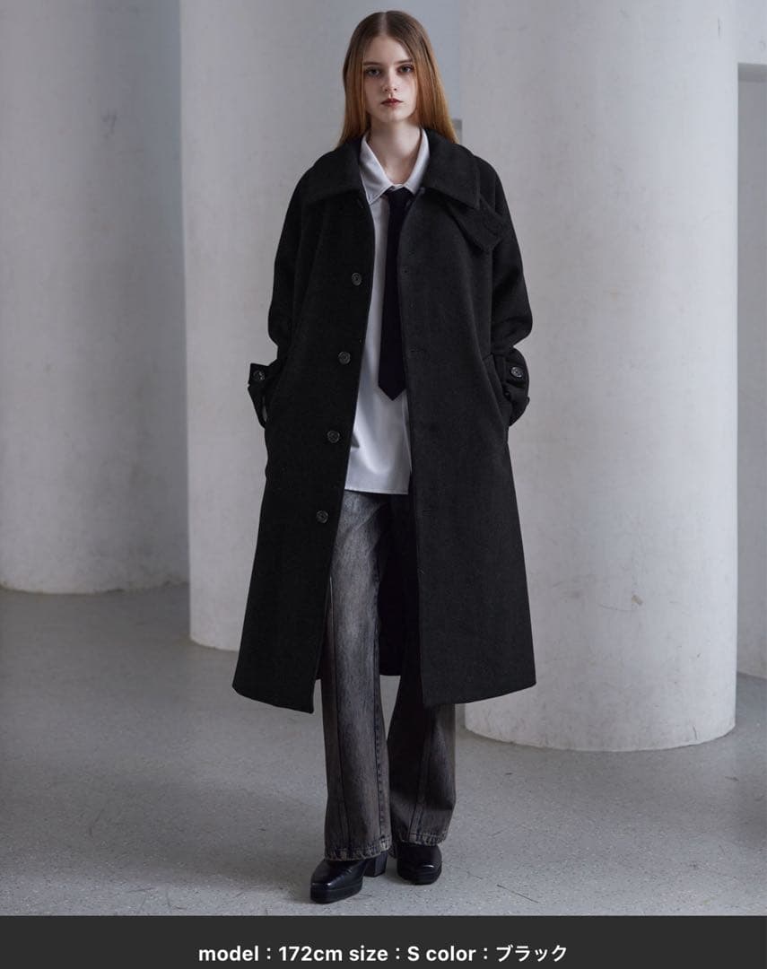 【完売品】CLEL ウールブレンドテックメルトンステンカラーコート XSブラック