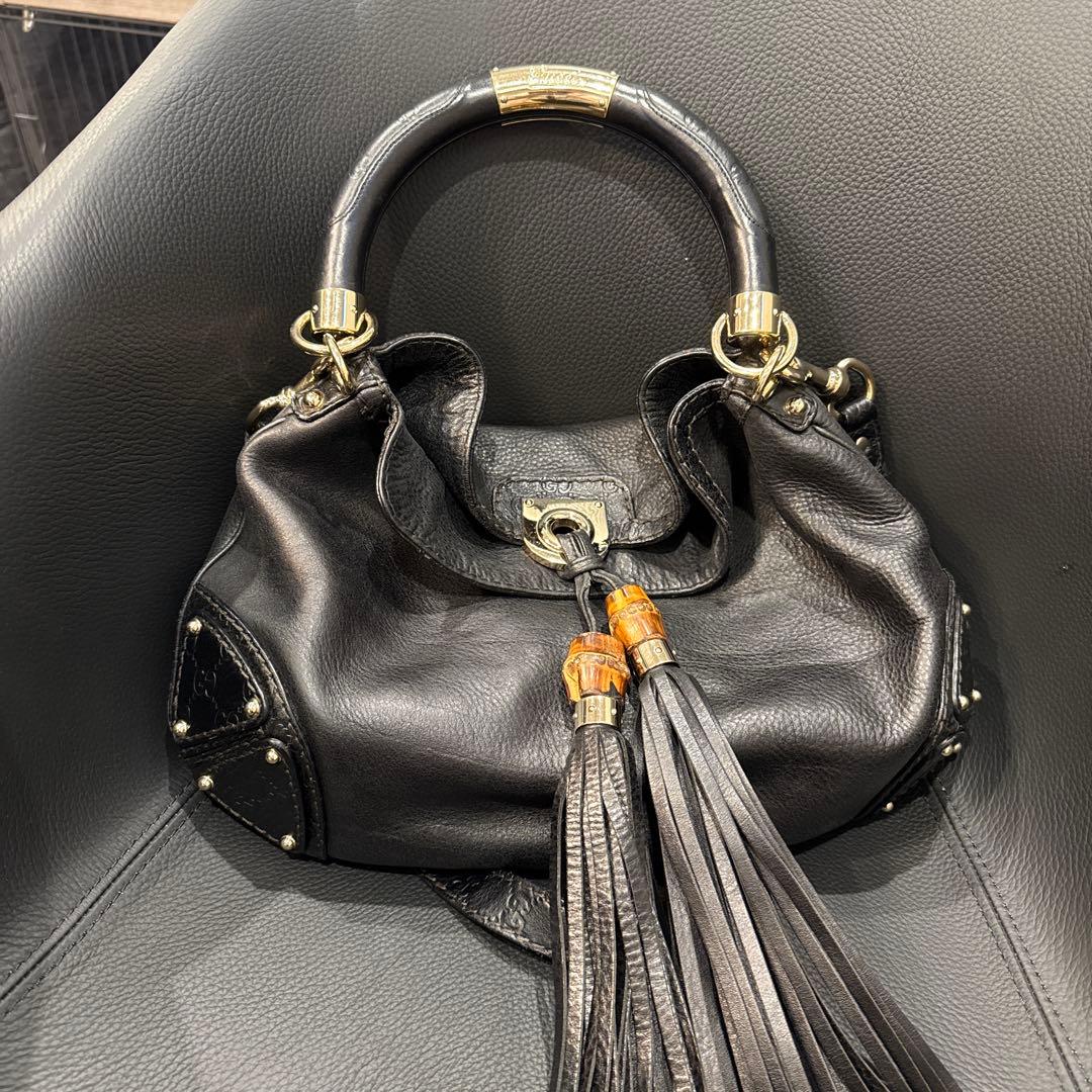 GUCCIバンブーインディタッセル 2WAY ショルダーバッグ ブラック