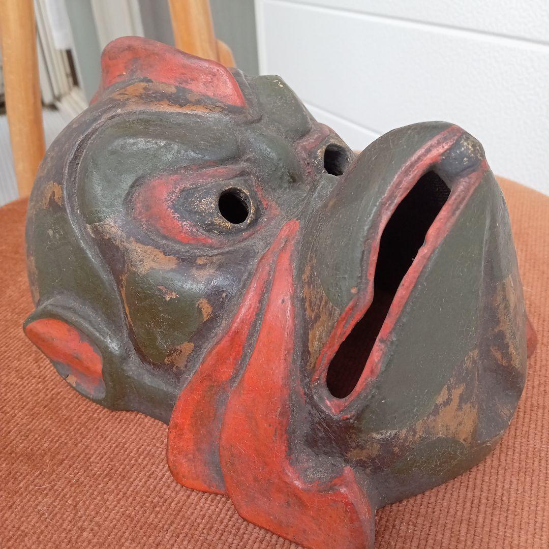 古い烏天狗面　迦楼羅　骨董品　能面　神楽面