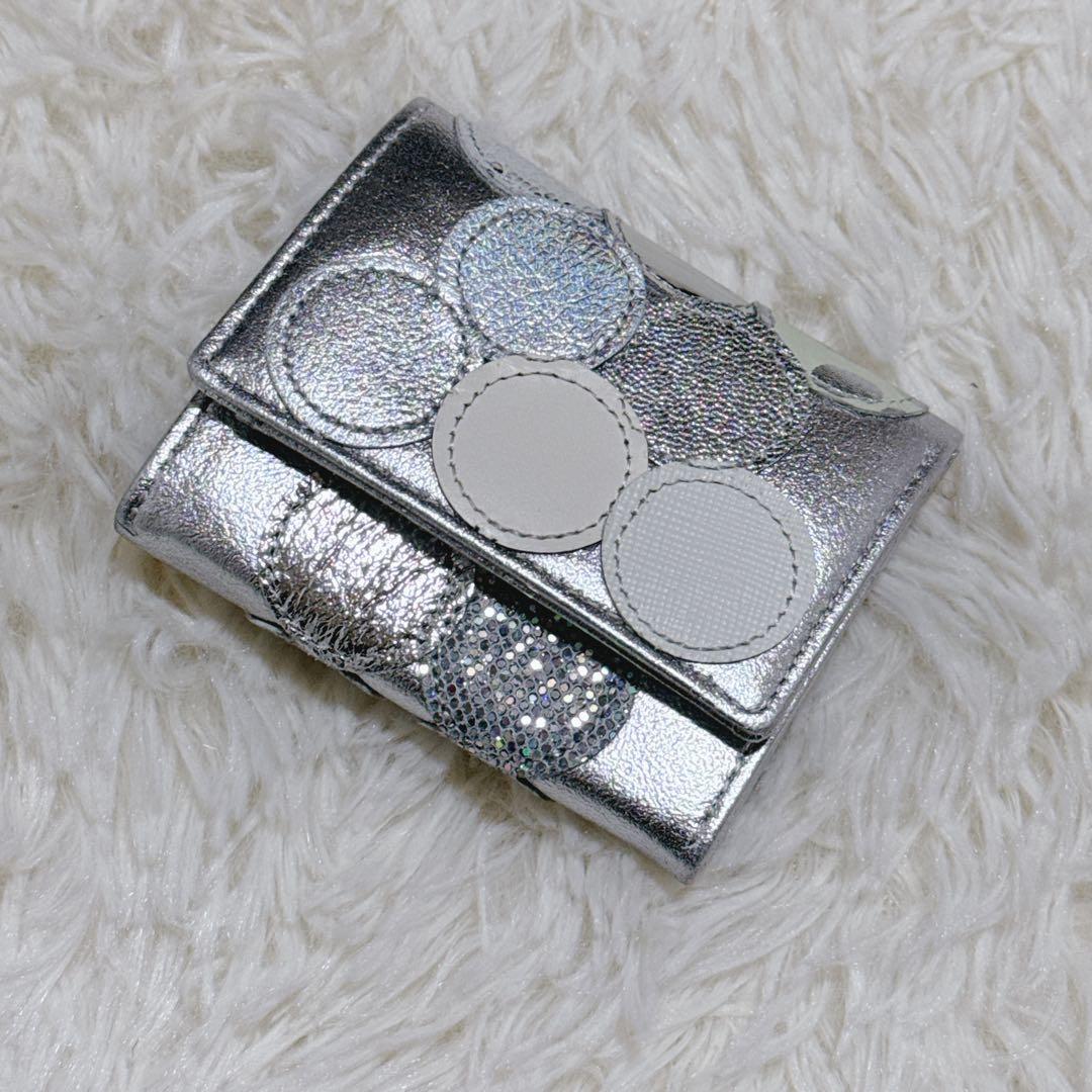 ツモリチサト 二つ折り 財布 マルチドット 羊革 ミニ コンパクト シルバー