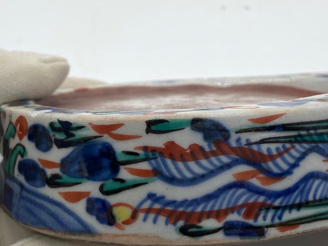 大明万暦年製　呉須　龍鳳紋陶硯　送料込み1222