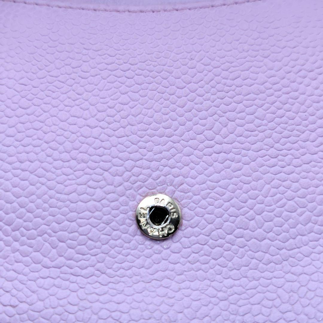 シャネル　キャビアスキン　ココマーク　三つ折り財布　ピンク