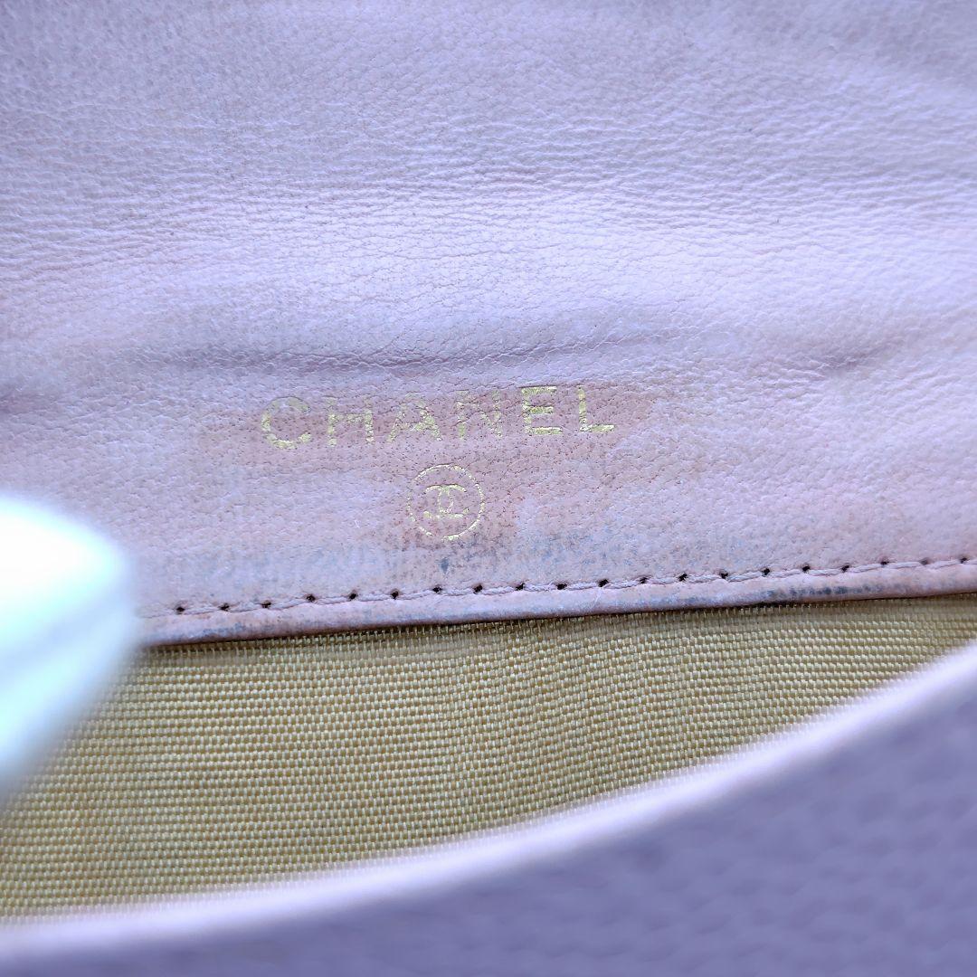 シャネル　キャビアスキン　ココマーク　三つ折り財布　ピンク