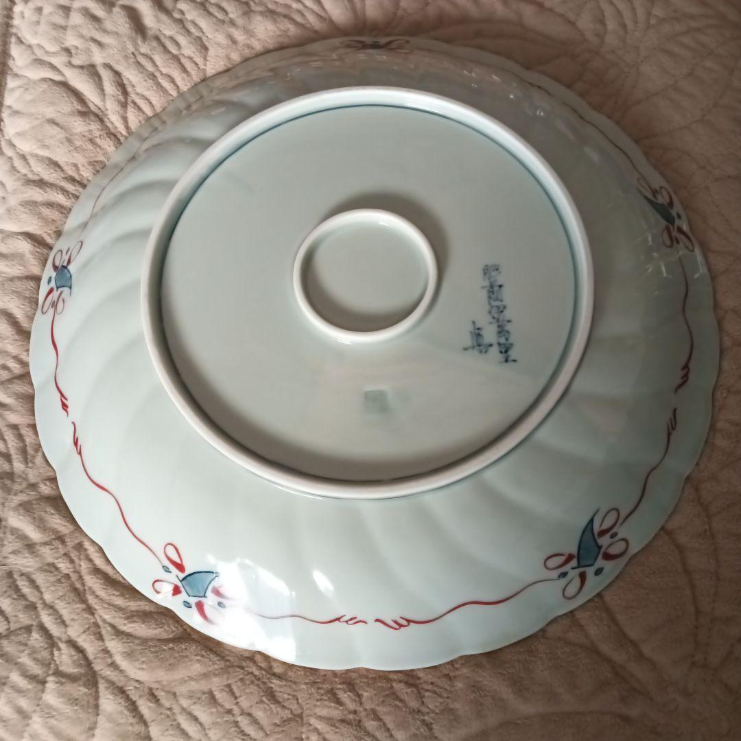 高級 色鍋島焼 瀬兵窯 肥前伊万里 藤花山水絵 飾り皿 金彩 直径約33cm