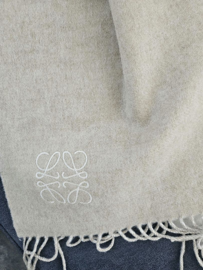 【LOEWE】 ウールマフラー ベージュ ホワイト