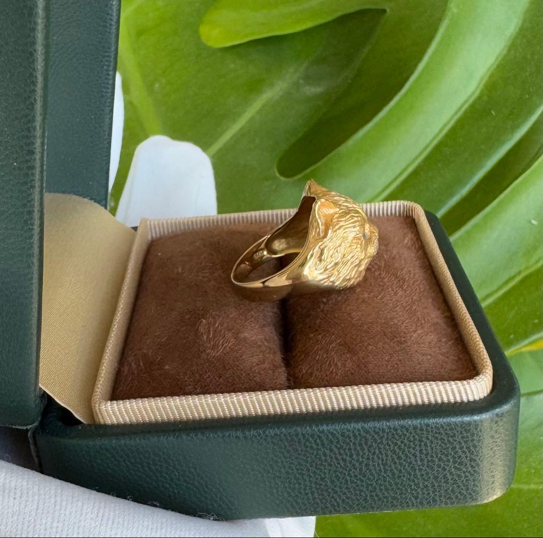 K18 キャットモチーフリング　ダイヤモンド　クリソベリルキャッツアイ　約6g