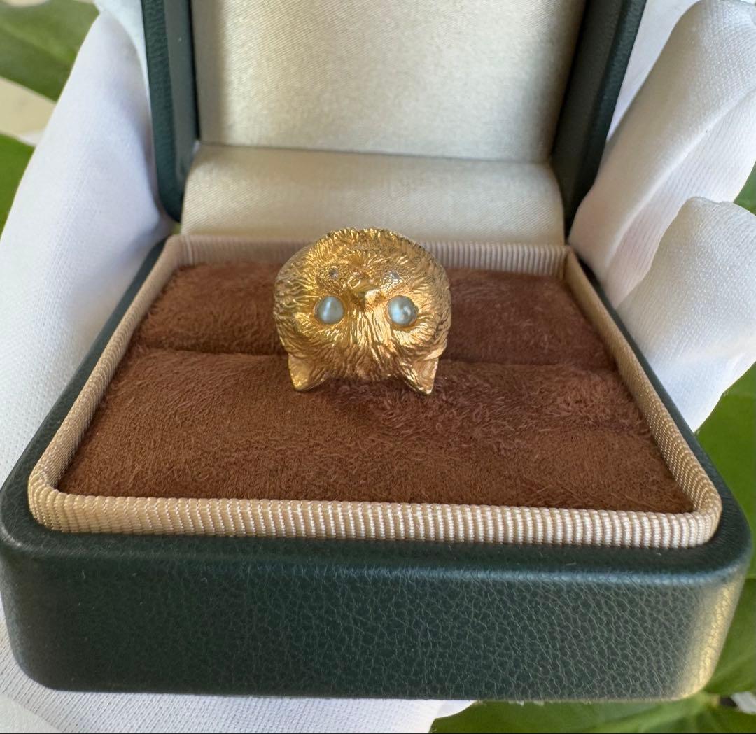 K18 キャットモチーフリング　ダイヤモンド　クリソベリルキャッツアイ　約6g