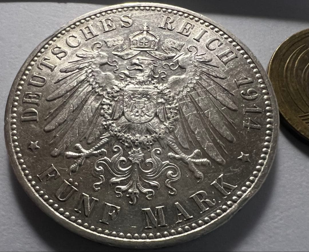 招*@様 1914年ドイツ　ザクセン王国　5マルク 銀貨　ハイグレード