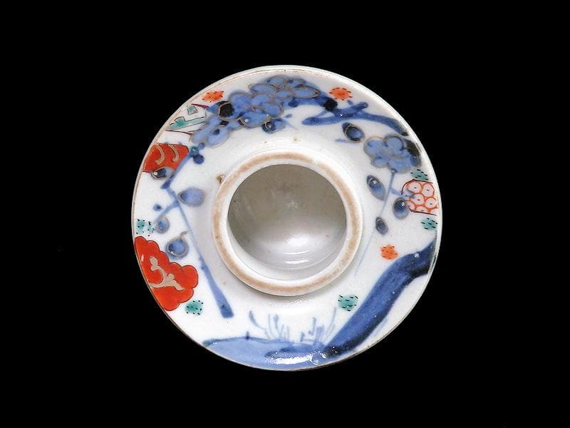 古伊万里　染錦　流水に梅の図　盃台　D194AS-BTs