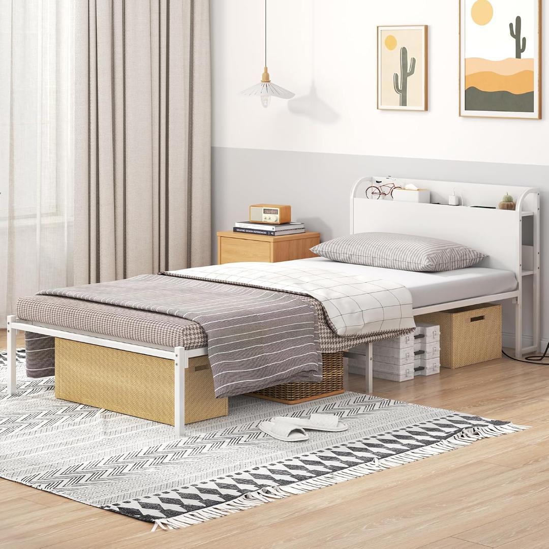 LunarLight ベッドフレーム シングル スチールパイプ製 ホワイト