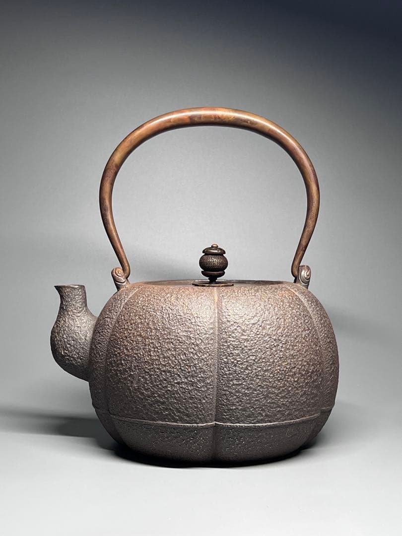 古美術　南部鉄器　鉄瓶　南瓜形　かぼちゃ　鉄分補給　IH直火対応1.2L　茶道具