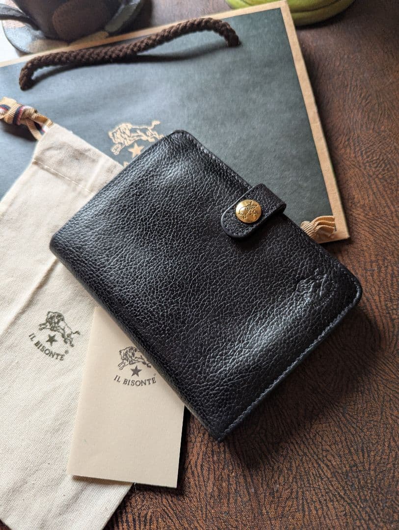 イルビゾンテ IL BISONTE 手帳型 2つ折り財布 ブラック 男女兼用