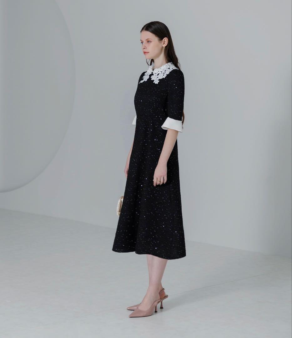 LEJA花柄レースカラースパンコールAラインワンピースドレス未使用新品