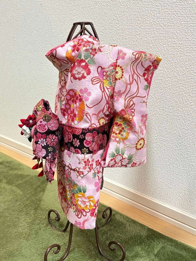 ★新作★完成品☆犬服☆つまみ細工帯飾り付き 犬用着物女の子用 華 ピンクSサイズ