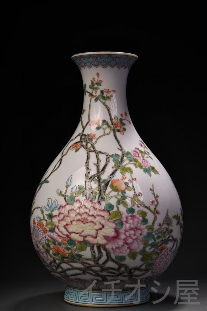 中国古美術 珍品旧蔵 粉彩 花瓶 清朝風 純手描き陶磁器 飾壺 茶道具 書斎置物