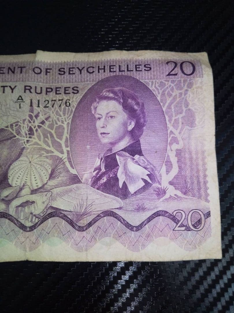セーシェル共和国　1968年20ルピー　外国紙幣　インド　古紙幣