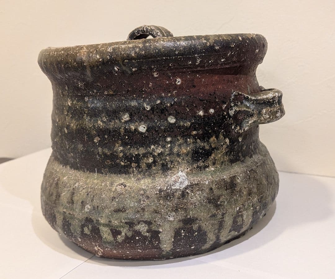 『丸田宗彦』耳付　朝鮮唐津水指　内田皿屋窯　茶道具　共箱共布栞略歴冊子