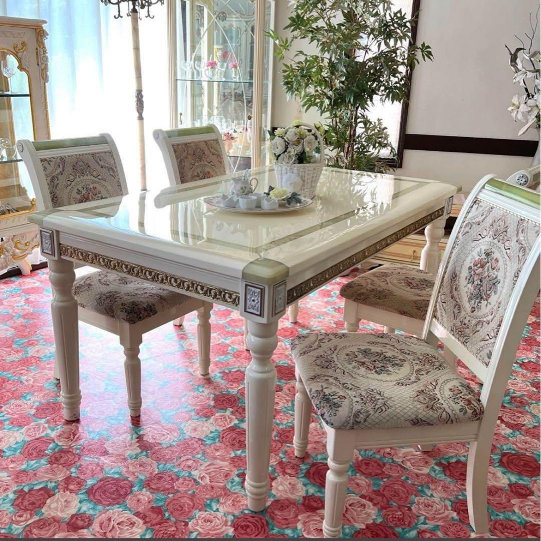 k531r122 グリーンの天然石が埋め込まれたエレガントなダイニングセット