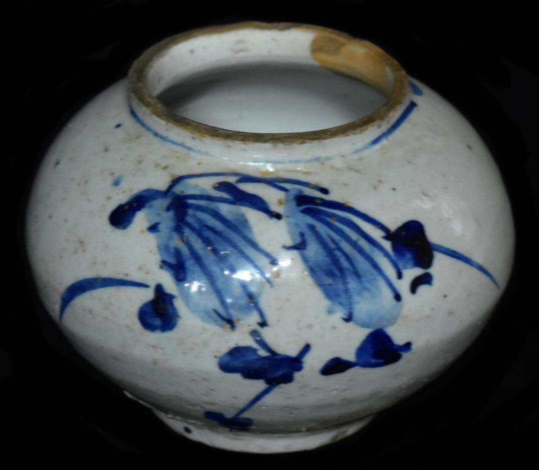 李朝小壺 江戸期 染付 朝鮮 韓国 茶道具 水指 焼物 入手困難WWTT119