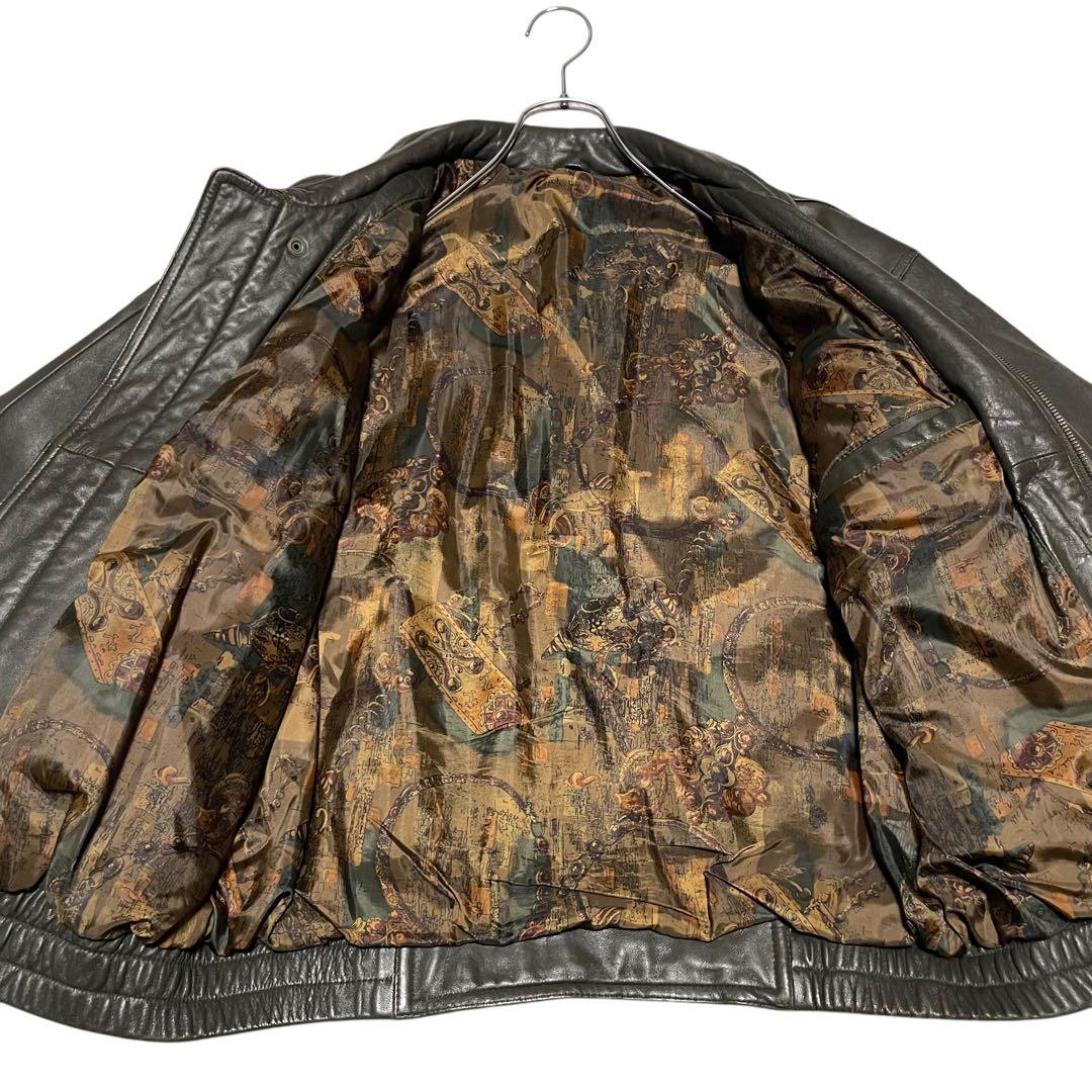 【vintage】羊革 本革 ラムレザーシングルライダースジャケット カーキ M