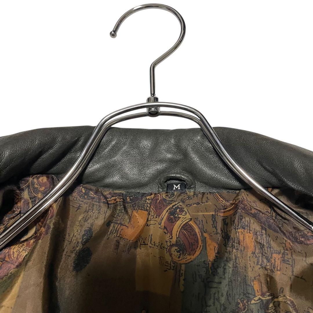 【vintage】羊革 本革 ラムレザーシングルライダースジャケット カーキ M