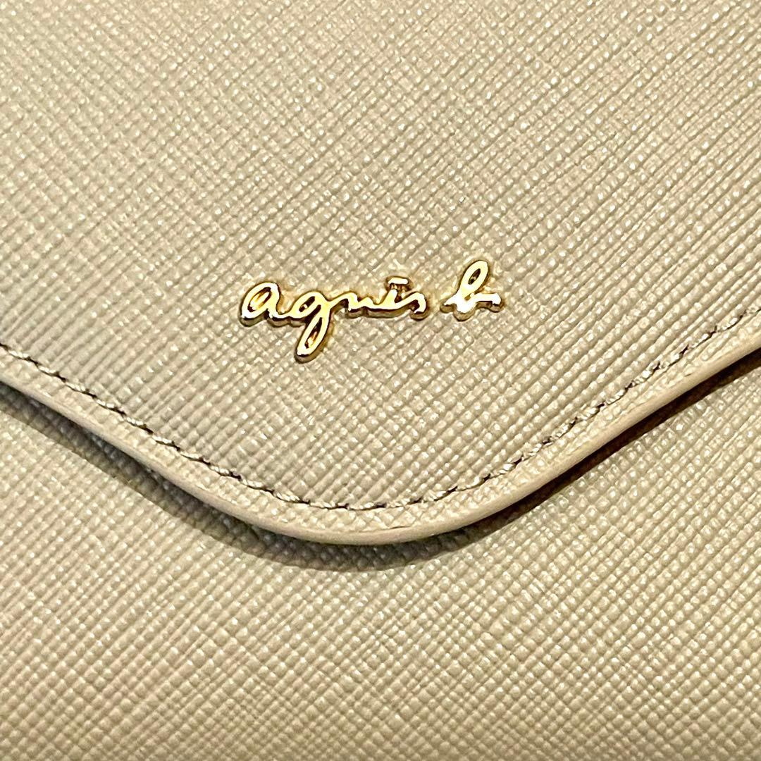 新品未使用✨agnes b. 折り財布 三つ折り ロゴ金具 レザー ベージュ