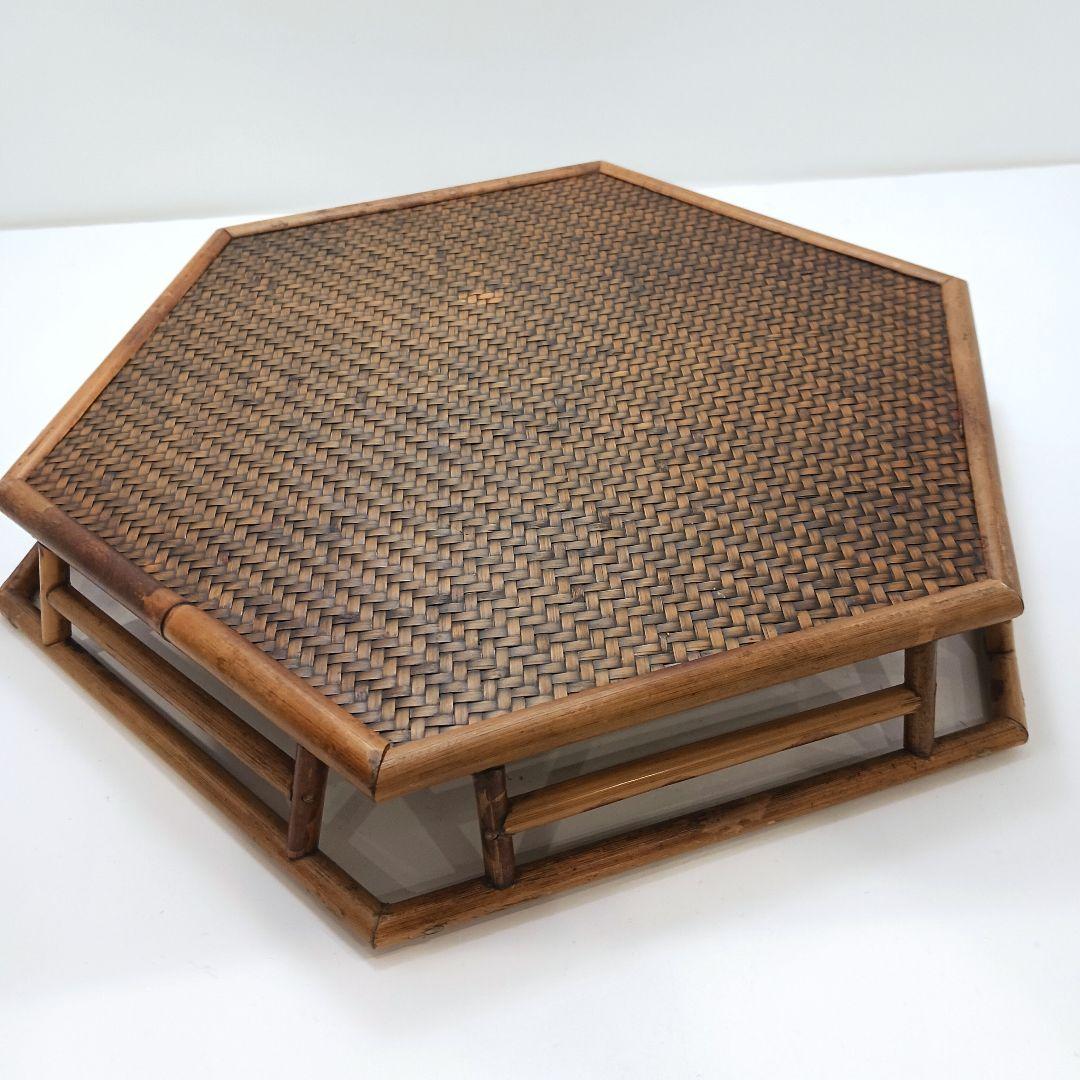 Y179 煎茶道具 紅斑竹 網代網 六角煎茶盆 茶盆　ma　の