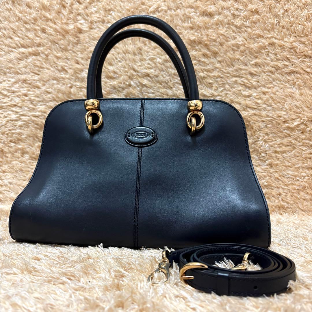 美品✨ TODS セラ レザー 2way ハンドバッグ ネイビー
