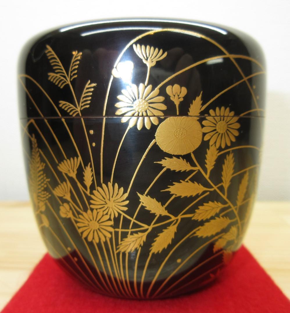 送料込【逢絢亭】茶道具 大棗 京塗 秋野蒔絵 真塗 木製 塗師 川端近左 共箱