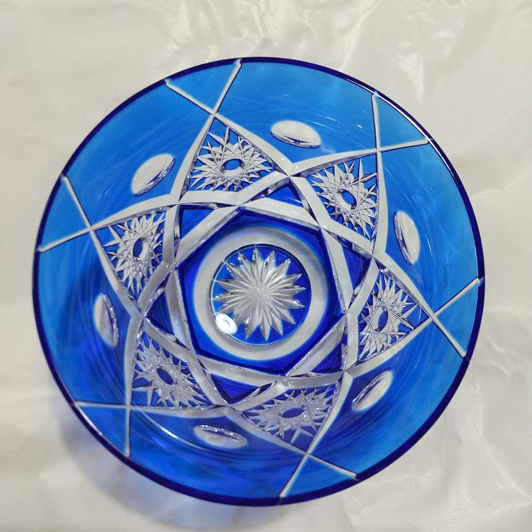 伝統工芸士 黒川昭男 青被せ切子冷茶碗