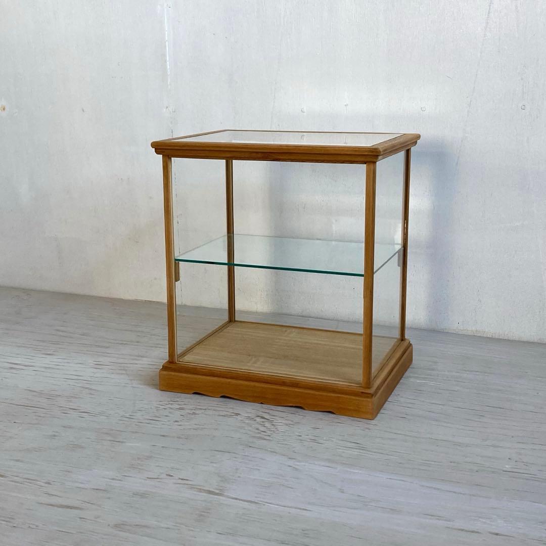 古い木製 小振り ガラスケース 2段 卓上ショーケース 扉なし