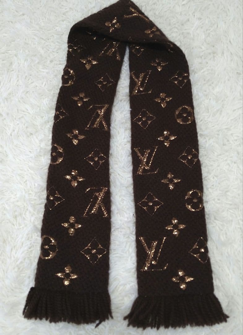 LOUIS VUITTONルイヴィトン国内正規ロゴマニアモノグラムマフラーマロン