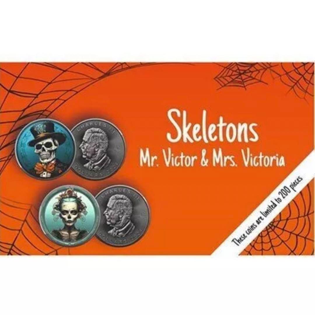 世界200枚 メイプルリーフ 銀貨 カラー アンティーク仕上げ 男性スケルトン