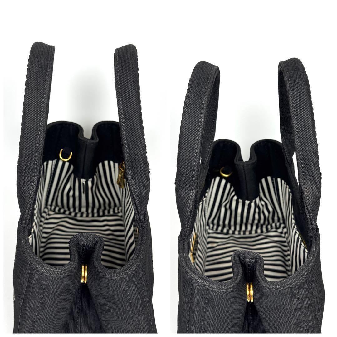 美品✨ PRADA プラダ カナパ S ハンドバッグ 黒 ストライプ