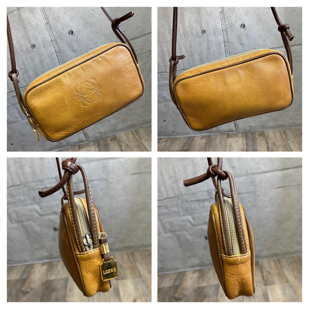 本物☆ロエベ アナグラム柄 レザー ショルダーバッグ 斜めがけ キャメルブラウン