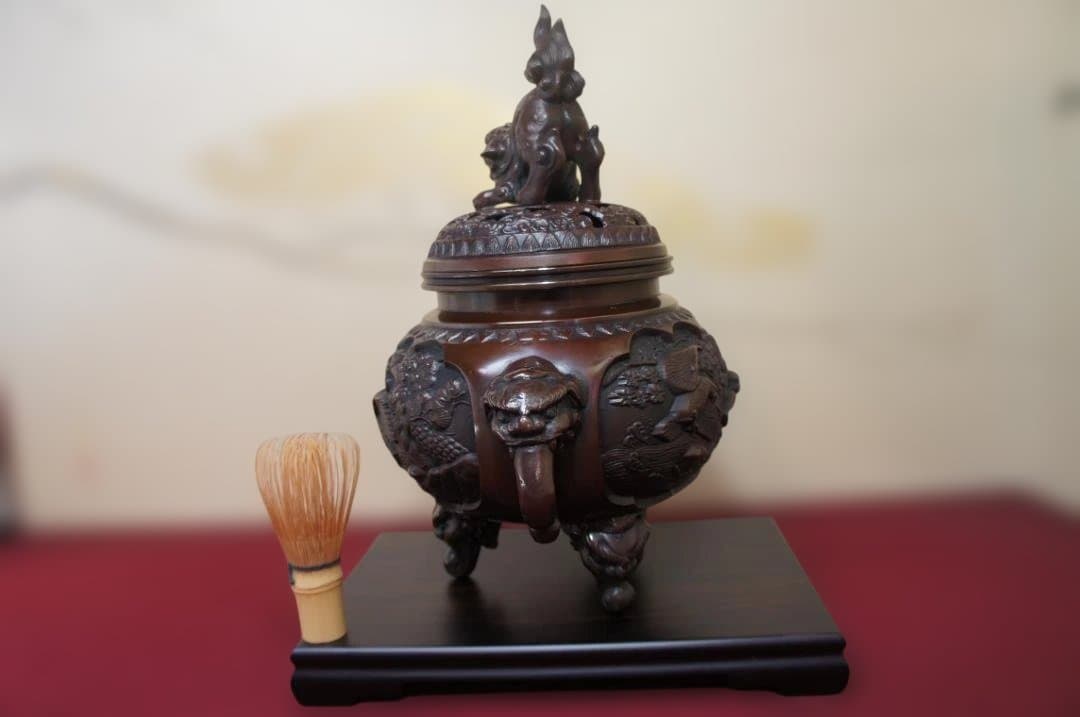 ★美品 高岡銅器 瑞峰作 新特大花鳥 高級銅製香炉 工芸作家造送料込み